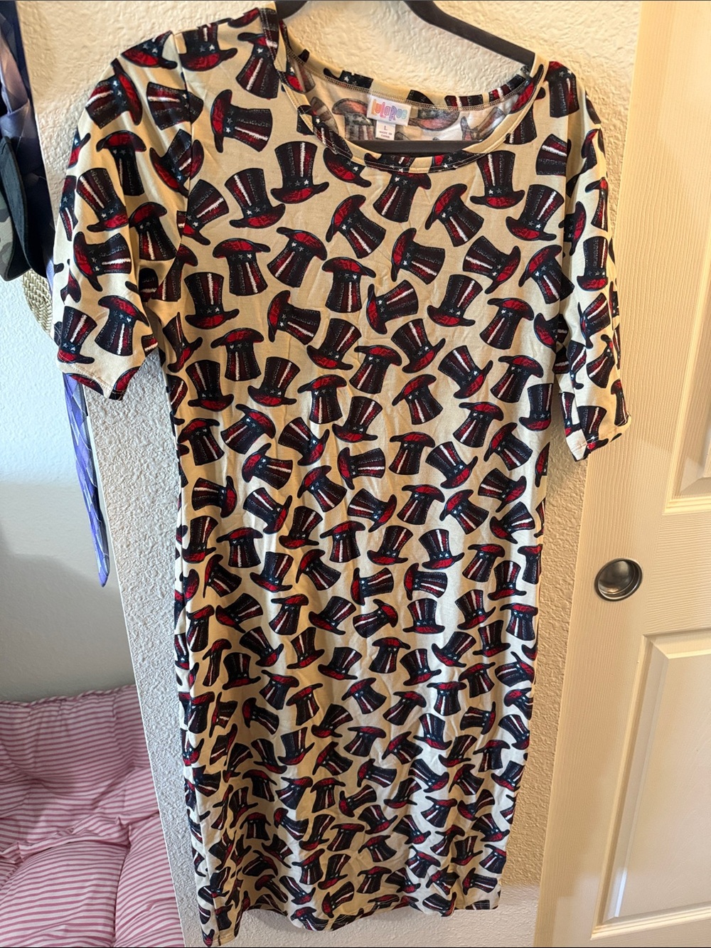 Women’s Beige Dress with Black & Red Top Hat Print